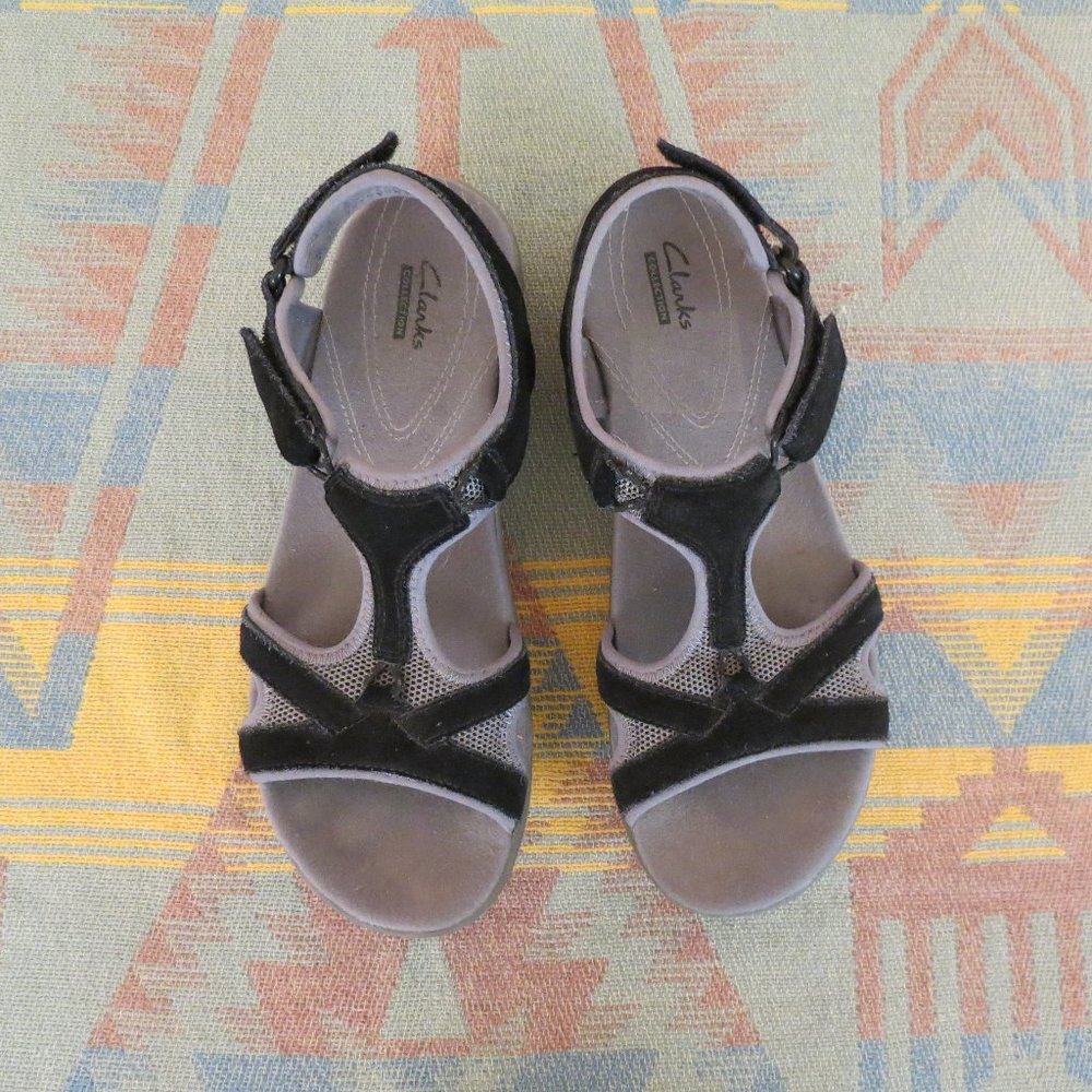 Clarks Black Leather & Mesh Sandals 9